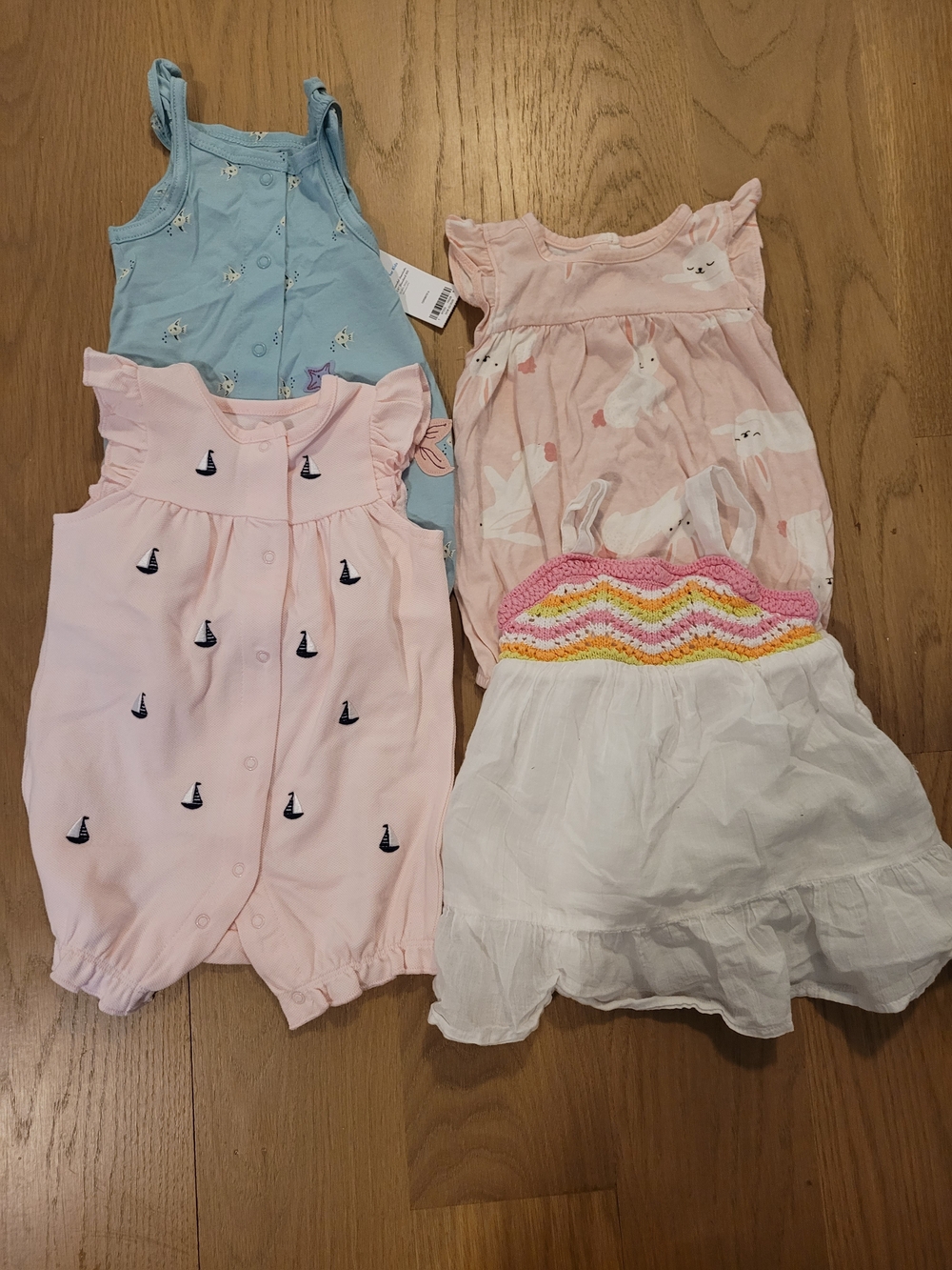 Mixed Baby Girls Romper & Dress Bundle - Pink, Blue, White Size 6M